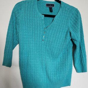Karen Scott blue/teal v neck sweater, size M